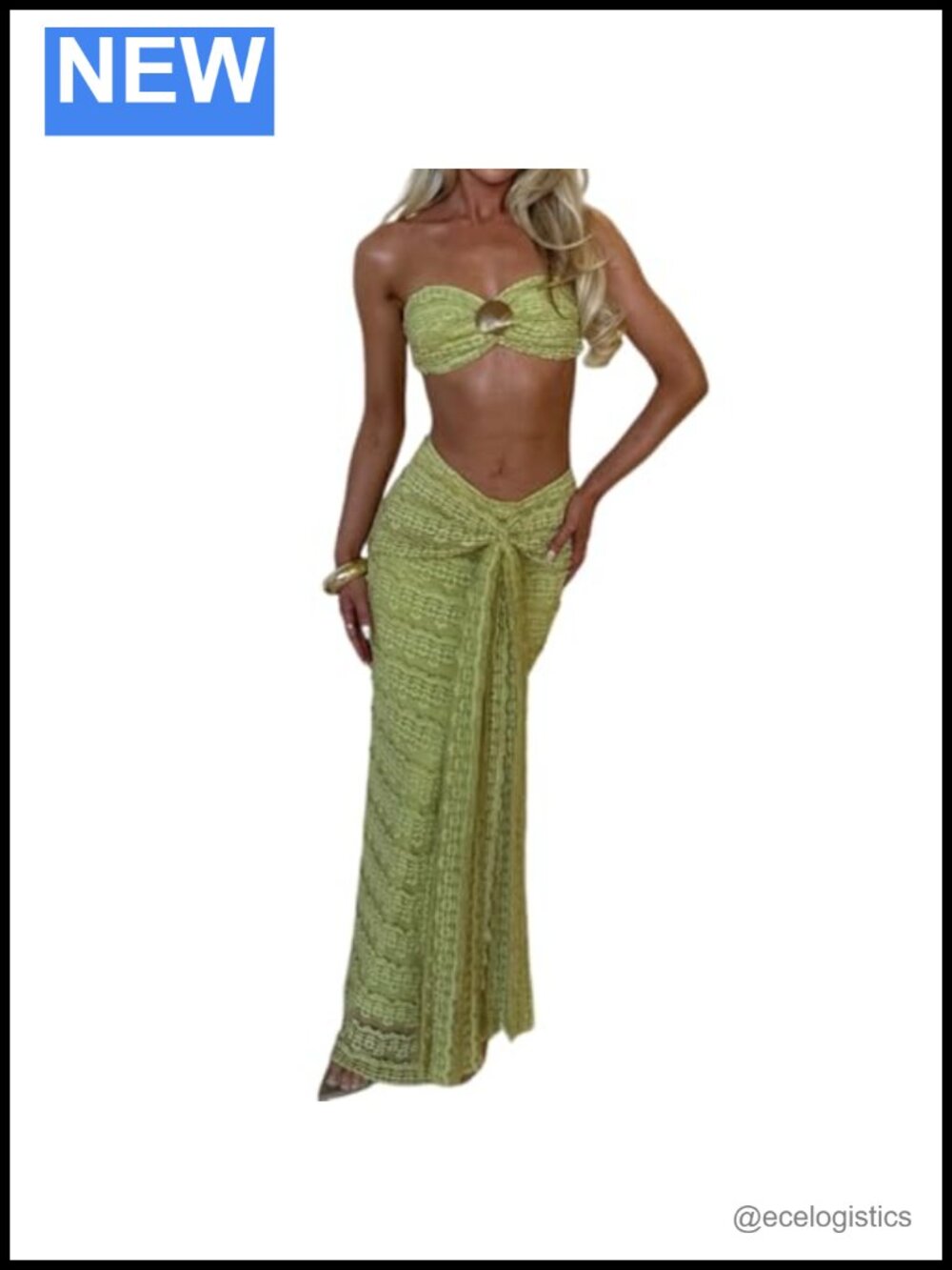 Women's Two Piece Skirt Set Tube Top Wrap Maxi Skirt Y2K Stretchy